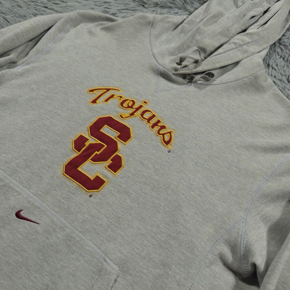 Nike Sweatshirt Medium Gray Red Hoodie USC Trojans Center Swoosh Spellout Mens